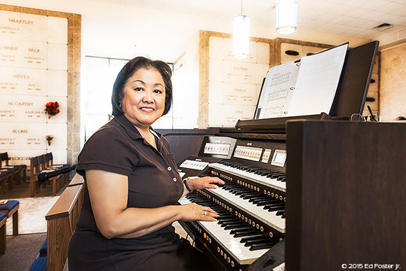 From time to time, Cathedral of St. Jude the Apostle Assistant Music Director, Jo Greene, shares her special talents at the keyboard for the Month's Mind Mass.