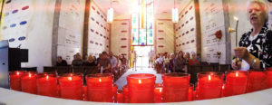 Each person buried at Calvary Catholic Cemetery is remembered at the Month's Mind Mass celebrated in the Chapel of the Resurrection once each month, and a candle is lit for each person interred during the previous month.