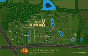 Topographical Map of Calvary Catholic Cemeter at the intersection of U.S. Highway 19 and 118th Avenue, Clearwater, Florida.