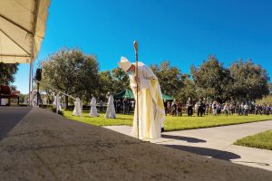 At the conclusion of the Liturgy on All Souls' Day, Bishop Parkes bows to the outdoor Altar.