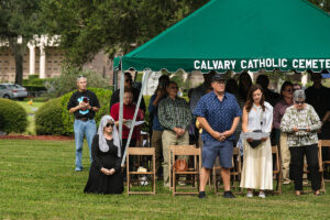 The temperatures were in the mid-seventies and humidity was low to the benefit of the faithful celebrating Mass on All Souls’ Day at Calvary Catholic Cemetery.